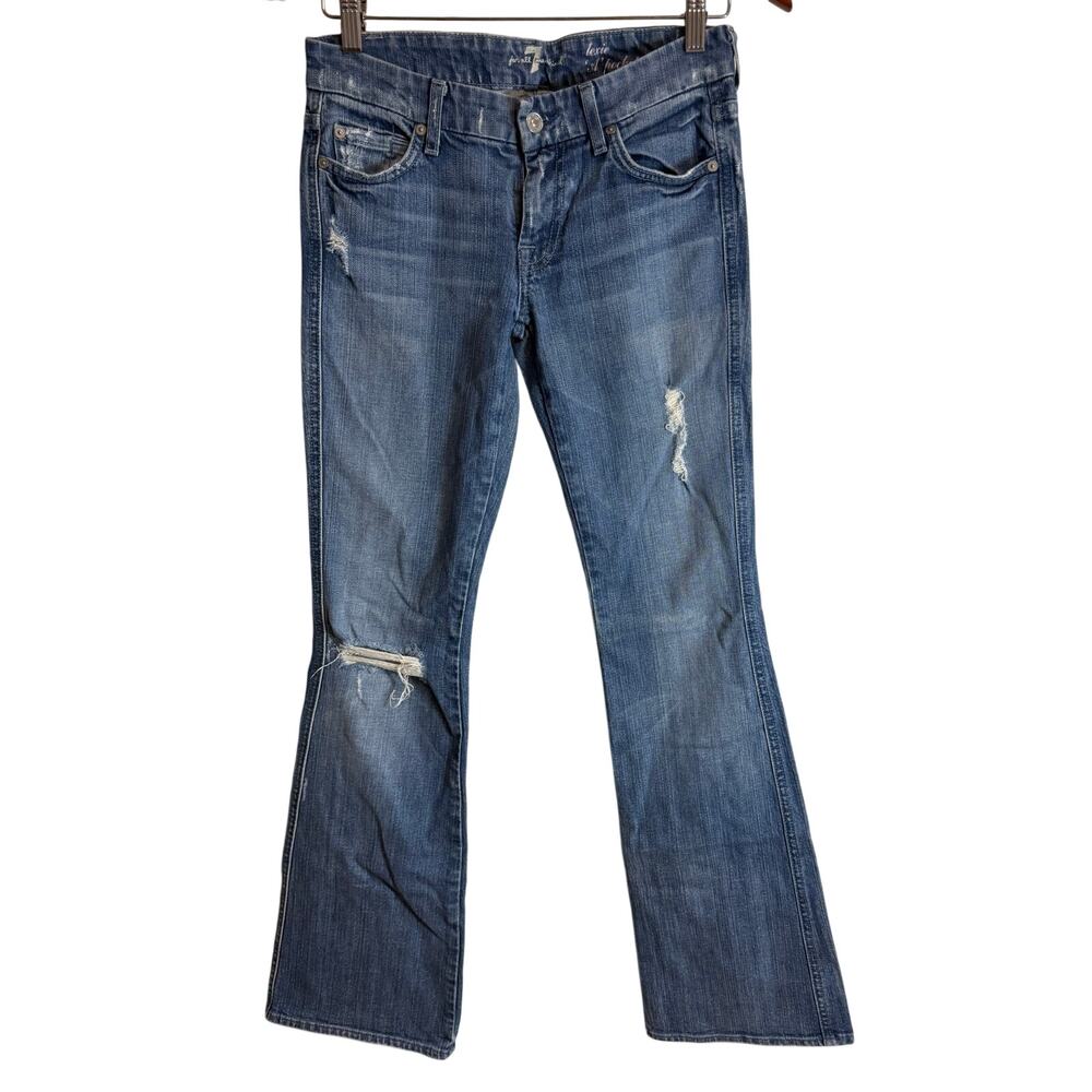 7 For All Mankind Lexie A Pocket Petite Flare Jeans Womens 26 Distressed USA
